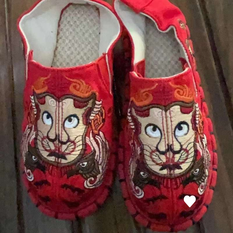 Vaikų drobiniai bateliai Kinų stiliaus, rankomis siuvinėti, viršutinė dalis iš medvilnės, vidutinio aukščio, PU padas, kvėpuojantys