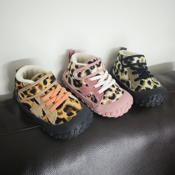 Детски кецове с леопардов принт, Velcro закопчаване, платнена горна част, подметка от гума, дишащи