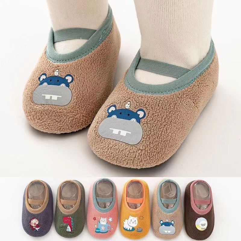 Șosete de podea pentru copii din bumbac 95%+, căptușite cu fleece, unisex, destinate utilizării în interior, antiderapante, pentru primăvară, toamnă și iarnă, 1–3 ani