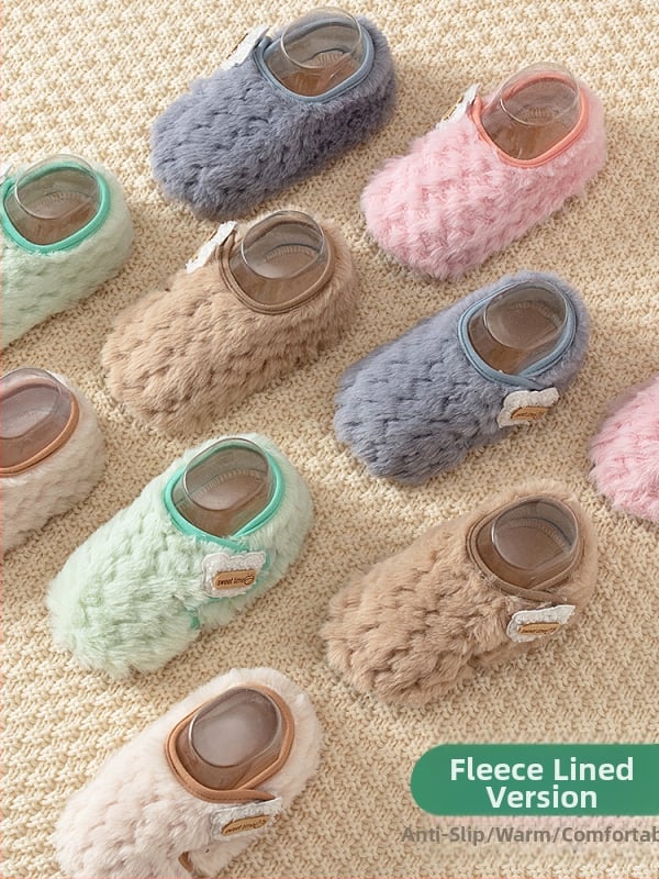 Șosete de podea pentru bebeluși, căptușite cu fleece, talpă groasă și antiaderente, pantofi interior pentru copii 1–3 ani, potrivite pentru toamnă și iarnă