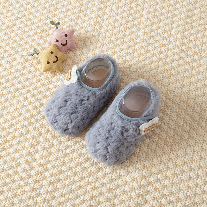 Șosete de podea pentru bebeluși, căptușite cu fleece, talpă groasă și antiaderente, pantofi interior pentru copii 1–3 ani, potrivite pentru toamnă și iarnă