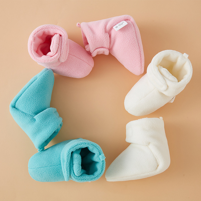 Pantofi pentru copii cu Velcro, căptușeală caldă din fleece, talpă moale, partea superioară din bumbac, pentru 12–36 de luni
