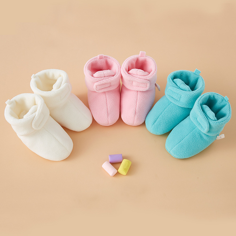 Pantofi pentru copii cu Velcro, căptușeală caldă din fleece, talpă moale, partea superioară din bumbac, pentru 12–36 de luni