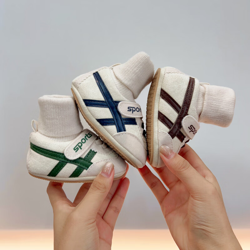 Pantofi pentru copii mici cu Velcro, partea superioară din piele artificială, anti-derapare, păstrează căldura, 12-36 de luni