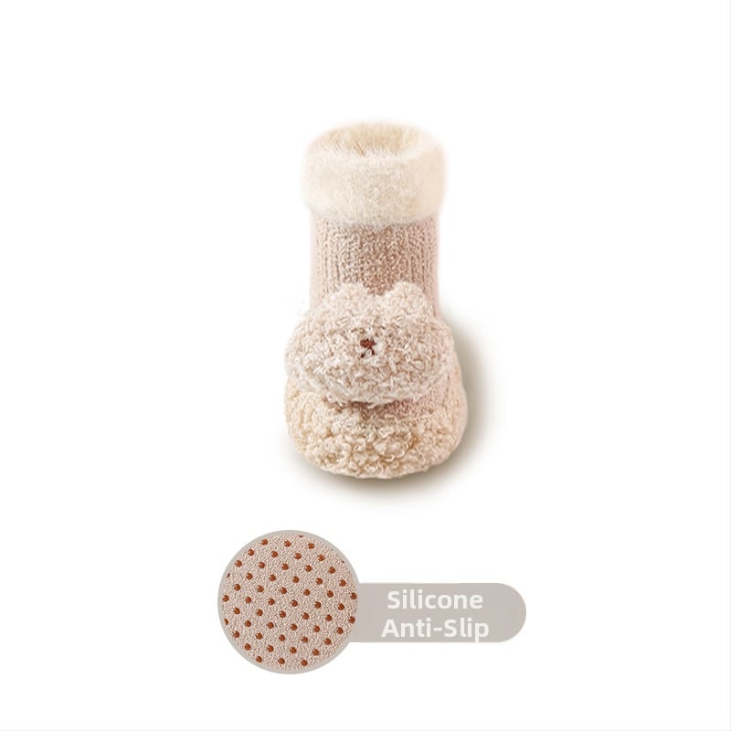 Pantofi de podea și șosete pentru bebeluș iarnă, căptuți cu fleece, îngroșați, talpă antiderapantă, vârsta 12–48 luni, model desen animat