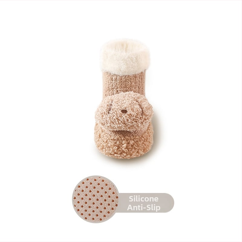 Pantofi de podea și șosete pentru bebeluș iarnă, căptuți cu fleece, îngroșați, talpă antiderapantă, vârsta 12–48 luni, model desen animat