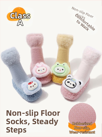 Detské podlahové ponožky s protiskmyovou mäkkou podrážkou, vnútorné použitie, karikatúrny vzor, pre batoľatá 1–3 roky