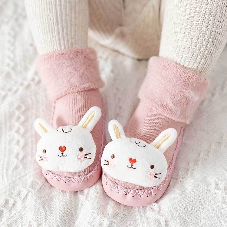 Șosete de podea pentru copii, căptușite cu fleece, antiderapante, talpă moale, 100% bumbac, înălțime medie a tubului, pentru copii 1–3 ani