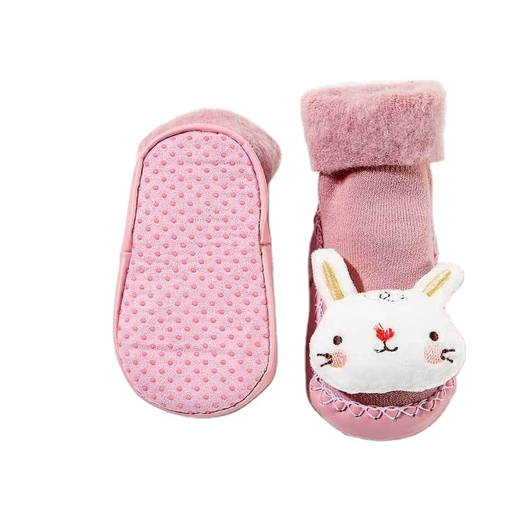 Șosete de podea pentru copii, căptușite cu fleece, antiderapante, talpă moale, 100% bumbac, înălțime medie a tubului, pentru copii 1–3 ani