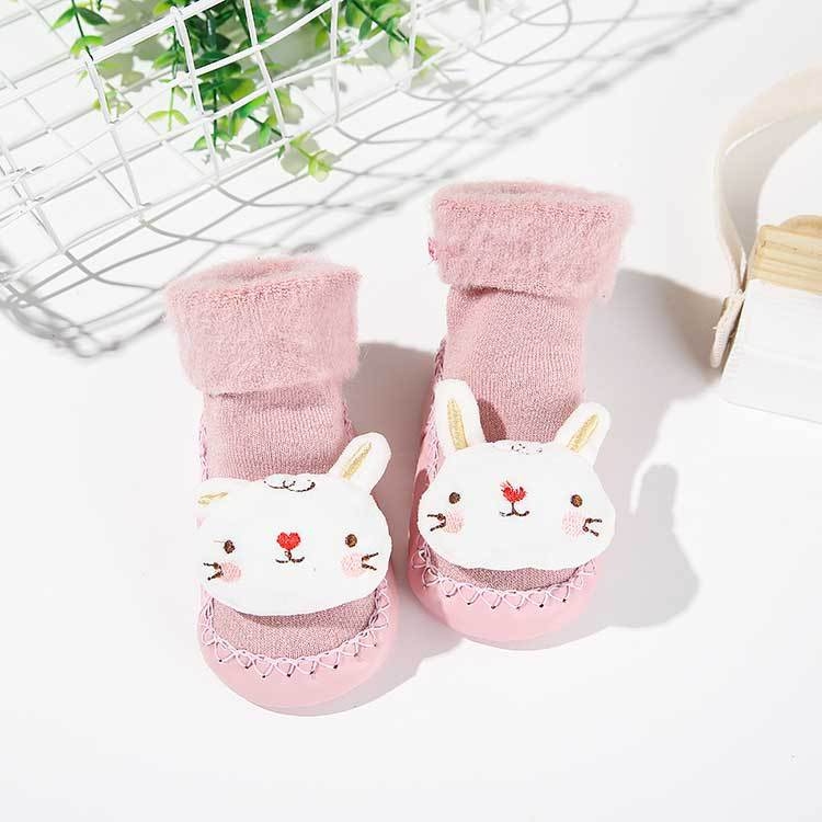 Șosete de podea pentru copii, căptușite cu fleece, antiderapante, talpă moale, 100% bumbac, înălțime medie a tubului, pentru copii 1–3 ani