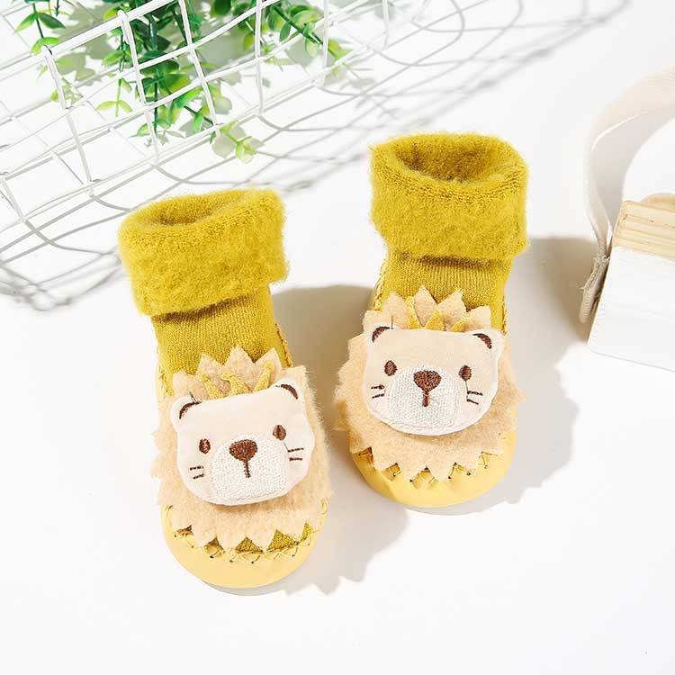 Șosete de podea pentru copii, căptușite cu fleece, antiderapante, talpă moale, 100% bumbac, înălțime medie a tubului, pentru copii 1–3 ani