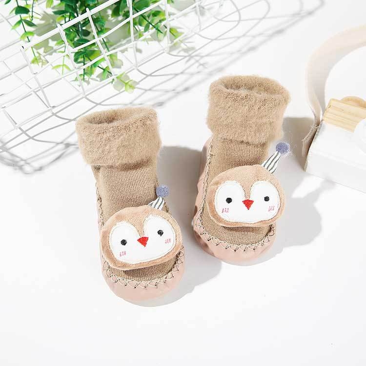 Șosete de podea pentru copii, căptușite cu fleece, antiderapante, talpă moale, 100% bumbac, înălțime medie a tubului, pentru copii 1–3 ani