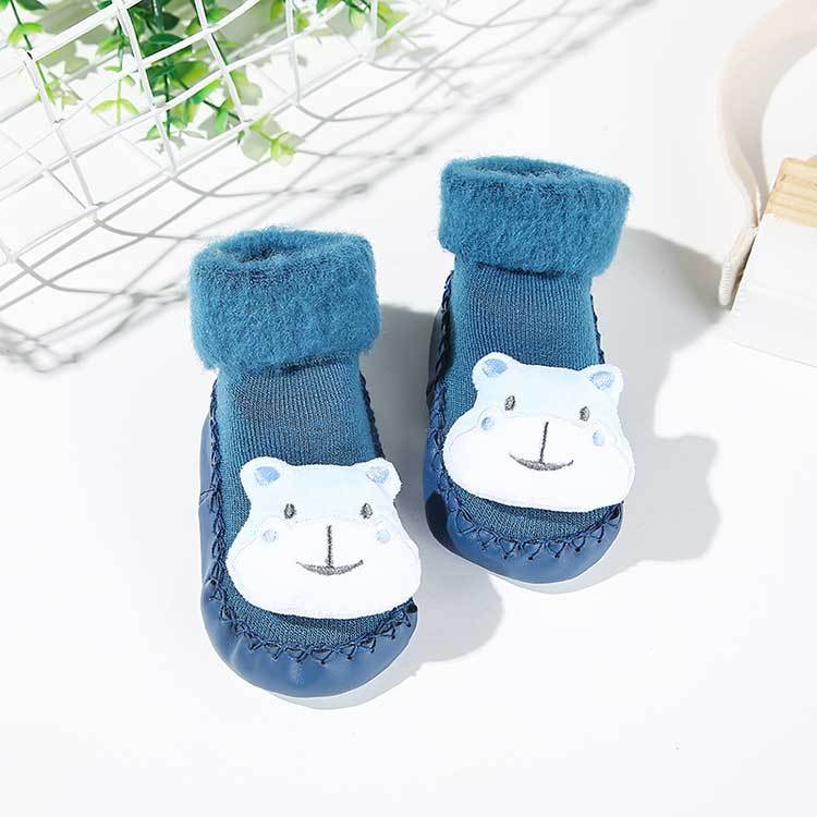 Șosete de podea pentru copii, căptușite cu fleece, antiderapante, talpă moale, 100% bumbac, înălțime medie a tubului, pentru copii 1–3 ani