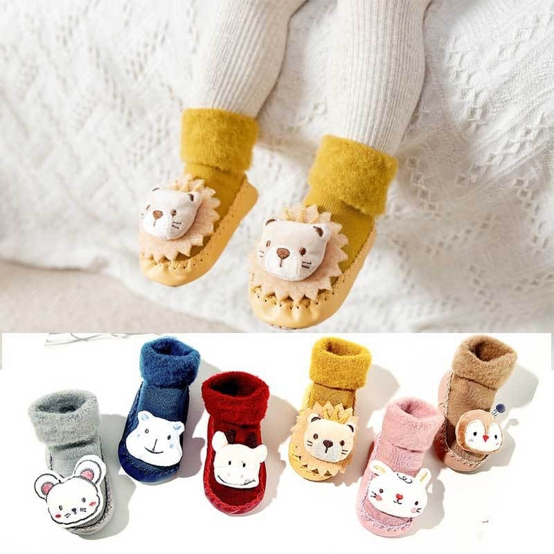 Șosete de podea pentru copii, căptușite cu fleece, antiderapante, talpă moale, 100% bumbac, înălțime medie a tubului, pentru copii 1–3 ani