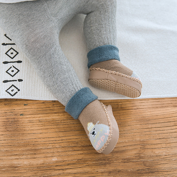 Șosete de podea pentru copii, cu talpă groasă și moale, anti-derapante cu puncte, lungime până la gambă, model desene animate, bumbac 95%+