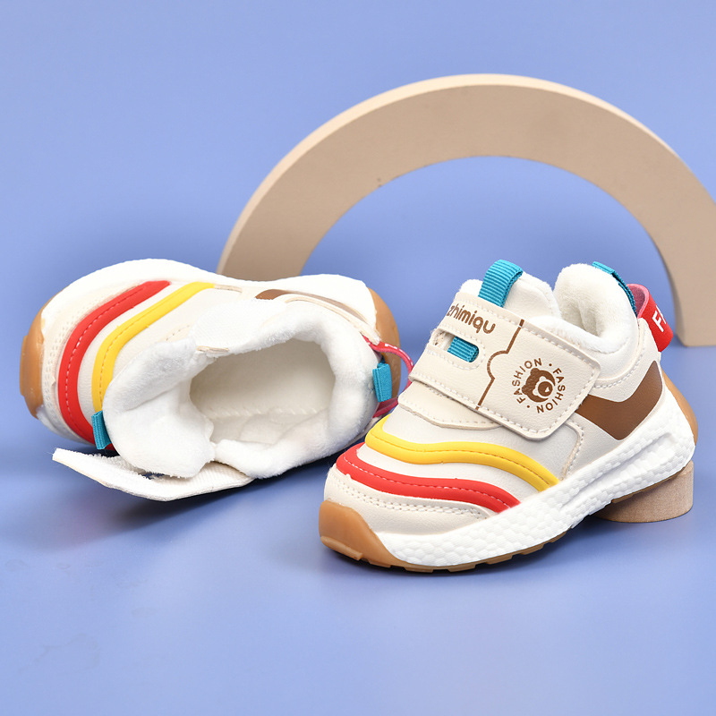Cipelice za bebe 0–3 godine, topla fleece podstava, protuklizna meka potplat, niski vrh, Velcro zatvarač, uzorak crtani