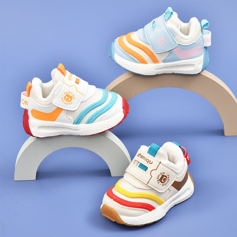 Cipelice za bebe 0–3 godine, topla fleece podstava, protuklizna meka potplat, niski vrh, Velcro zatvarač, uzorak crtani