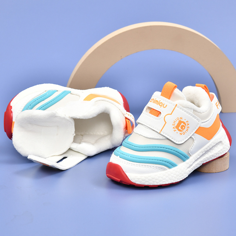 Cipelice za bebe 0–3 godine, topla fleece podstava, protuklizna meka potplat, niski vrh, Velcro zatvarač, uzorak crtani