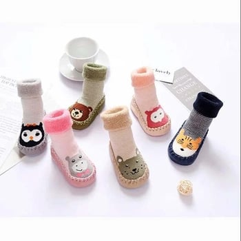 Pantofi pentru copii pentru mers, interior bumbac căptușit cu fleece, talpă antiderapantă, model desen animat (pentru 0–1 ani; o singură mărime; grosime medie)