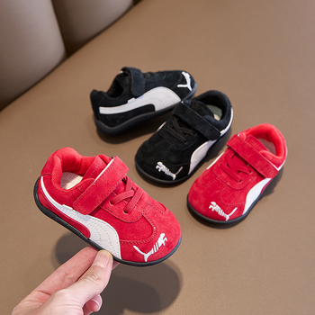 Adidași pentru copii mici, unisex, piele nubuk din vită, respirabili, anti-derapant, închidere Velcro