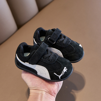 Adidași pentru copii mici, unisex, piele nubuk din vită, respirabili, anti-derapant, închidere Velcro