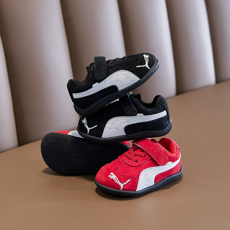 Adidași pentru copii mici, unisex, piele nubuk din vită, respirabili, anti-derapant, închidere Velcro