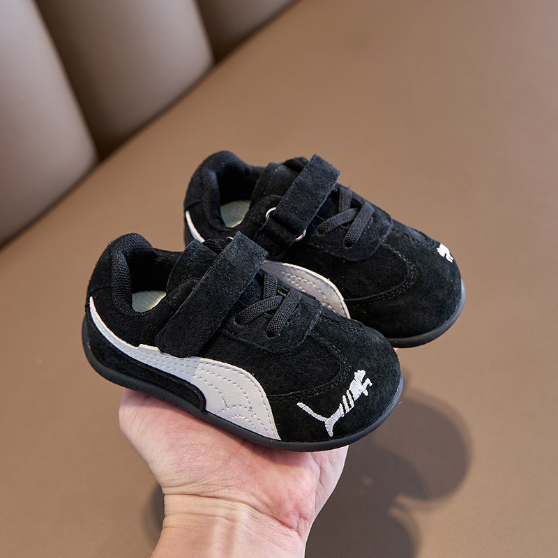 Adidași pentru copii mici, unisex, piele nubuk din vită, respirabili, anti-derapant, închidere Velcro