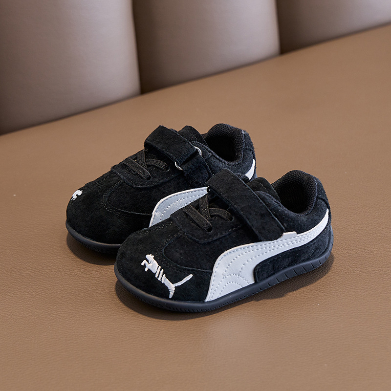 Adidași pentru copii mici, unisex, piele nubuk din vită, respirabili, anti-derapant, închidere Velcro