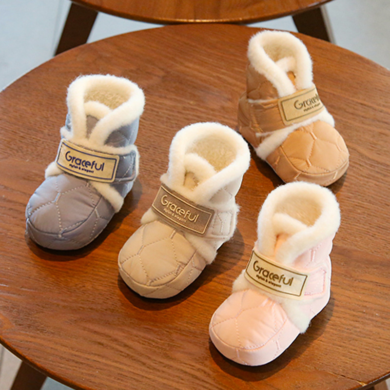 Pamut baba cipő, uniszex, fleece-betétes, puha talpú, vastag és meleg, 6–12 hónap