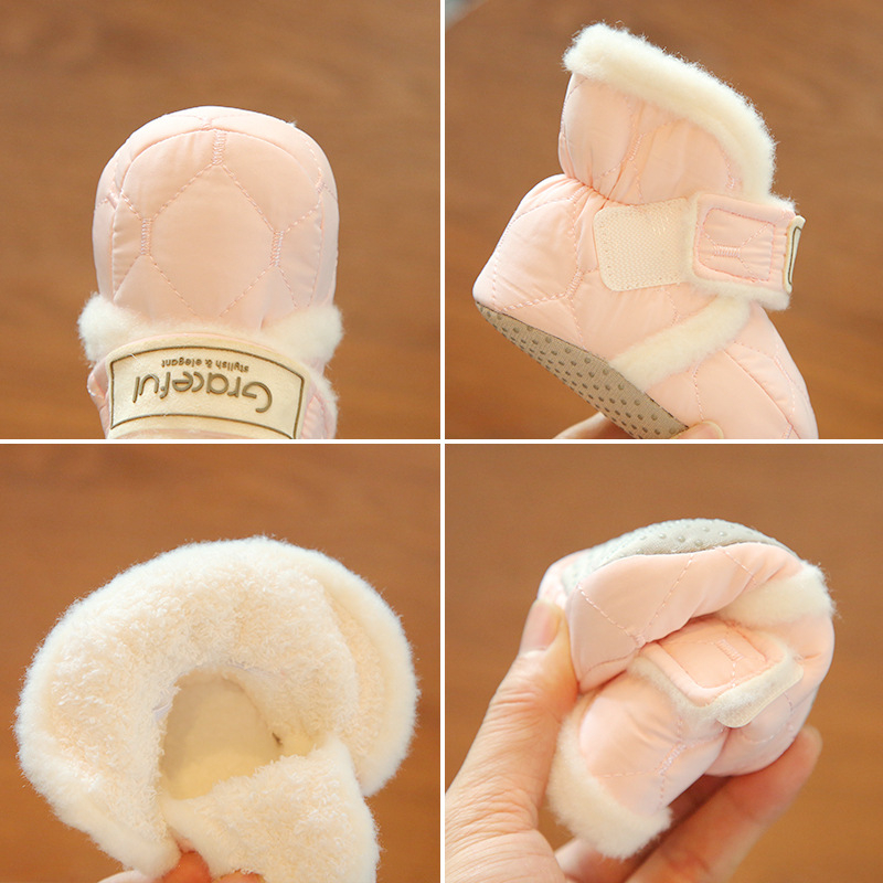 Pamut baba cipő, uniszex, fleece-betétes, puha talpú, vastag és meleg, 6–12 hónap