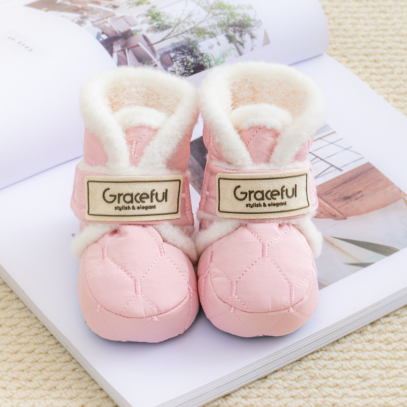 Pamut baba cipő, uniszex, fleece-betétes, puha talpú, vastag és meleg, 6–12 hónap