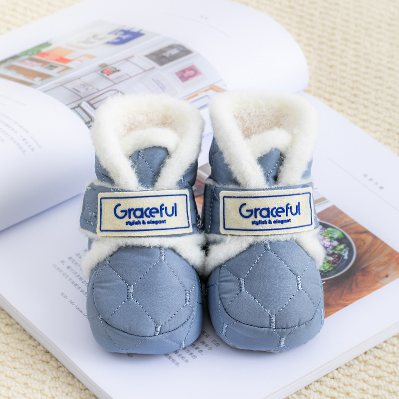 Pamut baba cipő, uniszex, fleece-betétes, puha talpú, vastag és meleg, 6–12 hónap