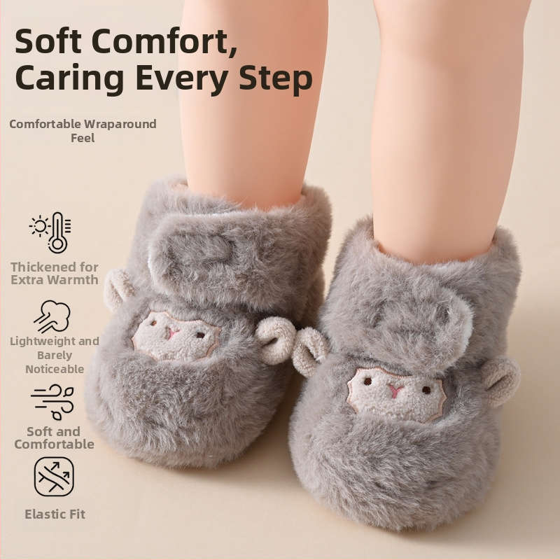 Pantofi pentru copii 12–36 de luni, din țesătură, închidere Velcro, anti-derapare, păstrează căldura