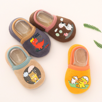 Șosete de podea pentru copii, căptușite cu fleece, antiderapante, cu model desen animat, groase, absorbante de transpirație, pentru copii 1–3 ani