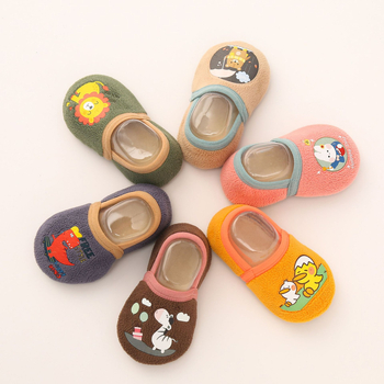 Șosete de podea pentru copii, căptușite cu fleece, antiderapante, cu model desen animat, groase, absorbante de transpirație, pentru copii 1–3 ani