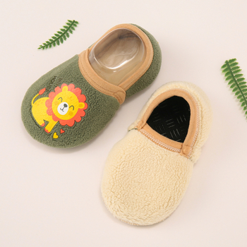 Șosete de podea pentru copii, căptușite cu fleece, antiderapante, cu model desen animat, groase, absorbante de transpirație, pentru copii 1–3 ani