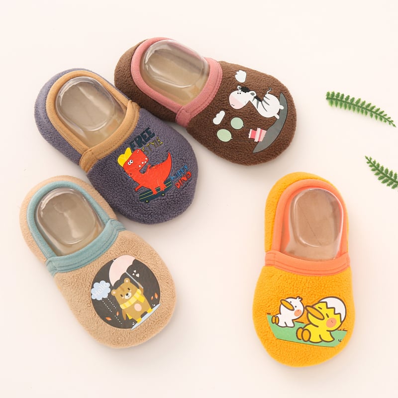 Șosete de podea pentru copii, căptușite cu fleece, antiderapante, cu model desen animat, groase, absorbante de transpirație, pentru copii 1–3 ani