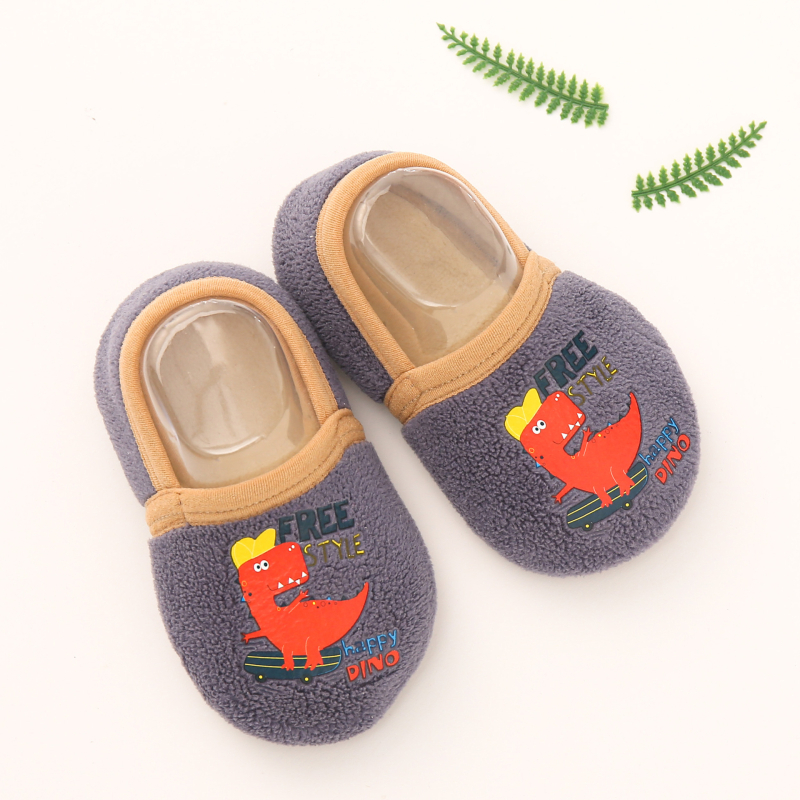 Șosete de podea pentru copii, căptușite cu fleece, antiderapante, cu model desen animat, groase, absorbante de transpirație, pentru copii 1–3 ani