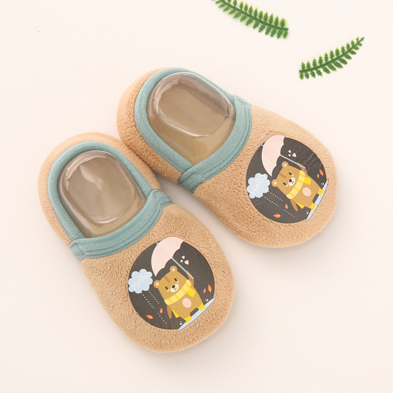 Șosete de podea pentru copii, căptușite cu fleece, antiderapante, cu model desen animat, groase, absorbante de transpirație, pentru copii 1–3 ani