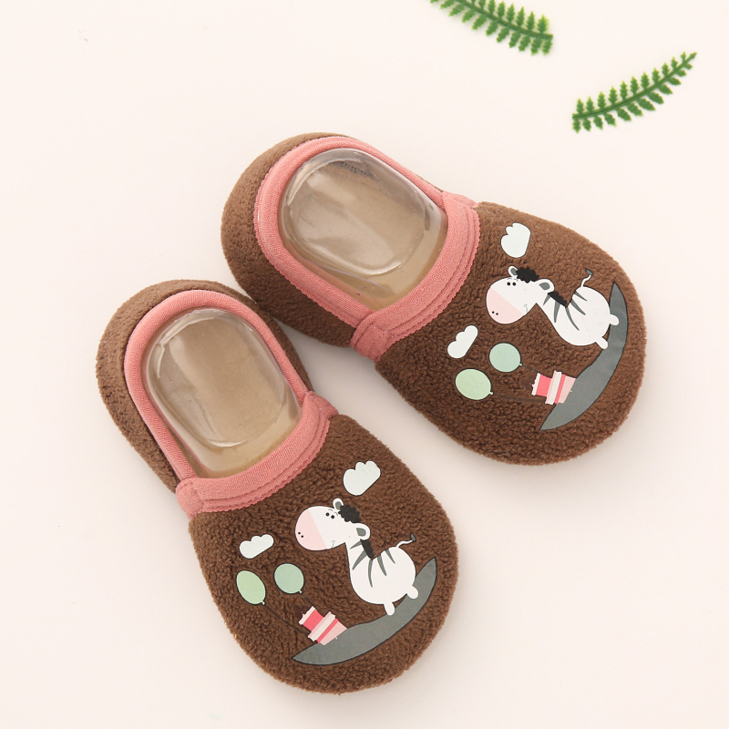 Șosete de podea pentru copii, căptușite cu fleece, antiderapante, cu model desen animat, groase, absorbante de transpirație, pentru copii 1–3 ani