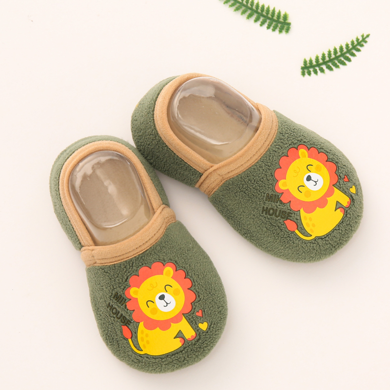 Șosete de podea pentru copii, căptușite cu fleece, antiderapante, cu model desen animat, groase, absorbante de transpirație, pentru copii 1–3 ani