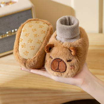 Pantofi șosetă pentru bebeluși, unisex, în stil desen animat, din fleece pe partea superioară, pentru 6–12 luni