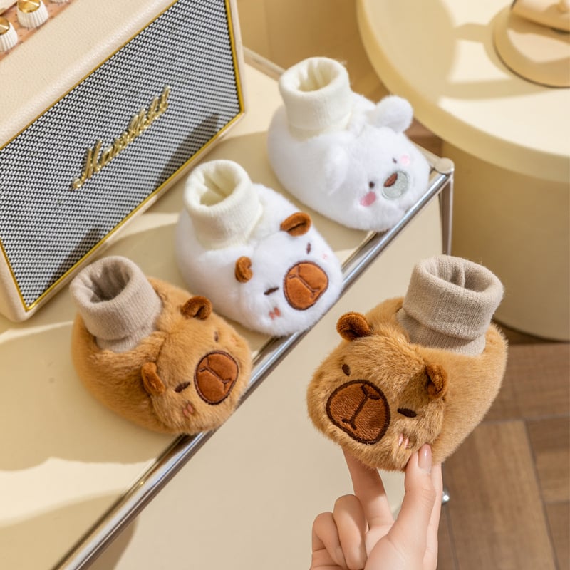 Pantofi șosetă pentru bebeluși, unisex, în stil desen animat, din fleece pe partea superioară, pentru 6–12 luni