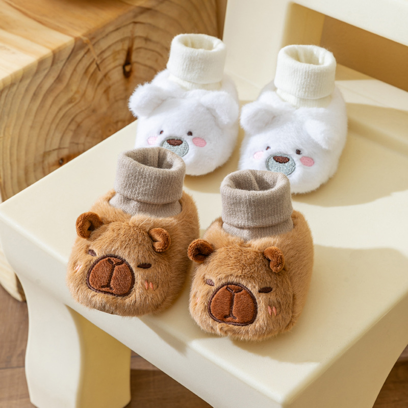 Pantofi șosetă pentru bebeluși, unisex, în stil desen animat, din fleece pe partea superioară, pentru 6–12 luni