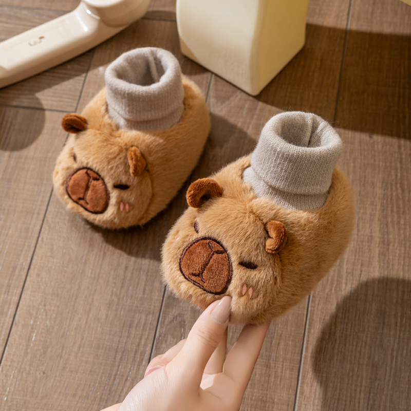 Pantofi șosetă pentru bebeluși, unisex, în stil desen animat, din fleece pe partea superioară, pentru 6–12 luni