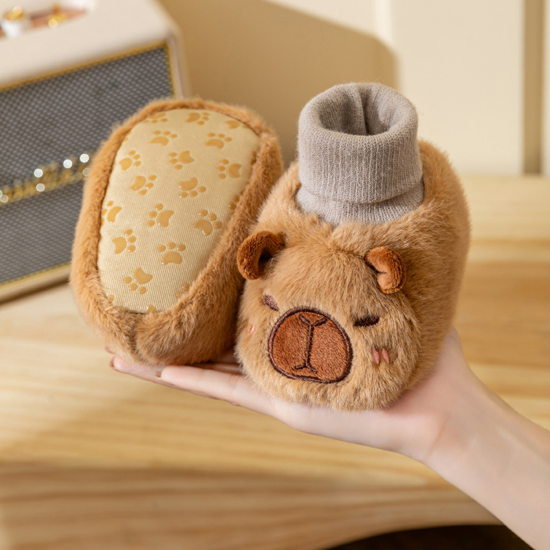 Pantofi șosetă pentru bebeluși, unisex, în stil desen animat, din fleece pe partea superioară, pentru 6–12 luni