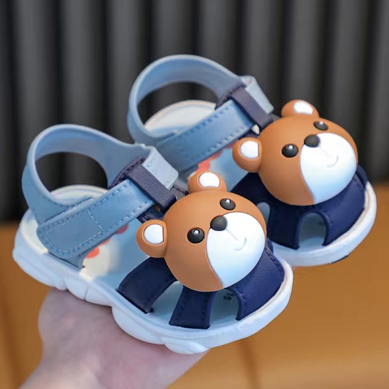 Ljetne sandale za bebe i malu djecu, mekani PVC, zatvoren vrh prsta, protuklizne, Velcro kopča, crtani dizajn, za unutarnje i vanjske aktivnosti