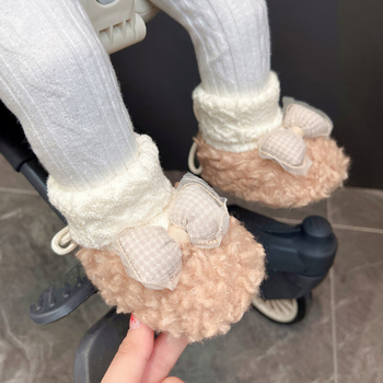 Pantofi-șosete pentru bebeluși, partea superioară Velur, gros, model funda, anti-derapant și căldură