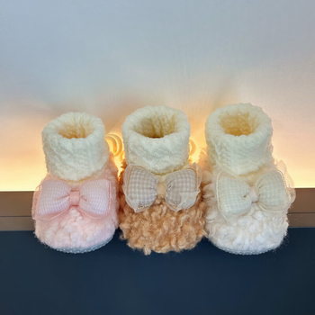 Pantofi-șosete pentru bebeluși, partea superioară Velur, gros, model funda, anti-derapant și căldură