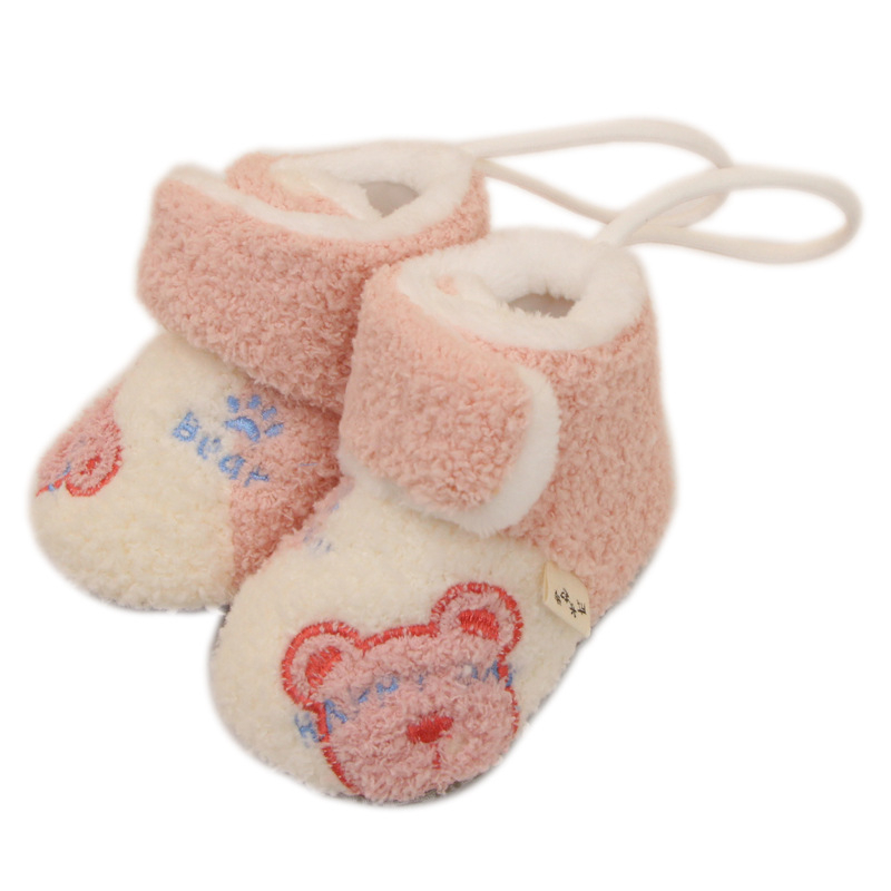 Pantofi moi pentru bebeluși cu talpă moale, căptușeală din flanelă, talpă antiaderentă, respirabili, pentru interior/exterior, potriviți pentru 0-15 luni (Talpă: silicon-plastic; Interior: flanel; Utilizare: interior/exterior; Vârstă: 0-15 luni; Sezon: iar